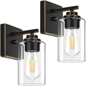 lot 7284 image: Set of 2 Wall Sconces for Bathroom, Modern Vanity Light Fixtures, Bronze Wall Mount Lighting Lanterns, Farmhouse Wall Lights with Clear Glass Shade for Bedroom Living Room Mirror Hallway Kitchen