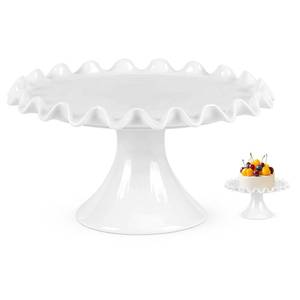 lot 7285 image: 8 Inch Porcelain Cake Stand, Round White Cake Stand, Dessert Stand Cupcake Stand Display Dessert Stand for Parties, Wedding, Birthday, Baby Shower, Ruffle Trim