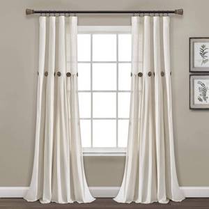 lot 7291 image: Lush Decor Linen Button Window Curtain Panel, Single, 40 W x 95 L, Off White - Country Curtains - Rustic Decor - Color Block Modern Farmhouse Curtains For Living Room, Bedroom & Dining Room