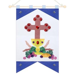 lot 8211 image: Hillsuren First Communion Banner Kits 12 x 18 Inches Felt Holy Communion Banner Kits First Communion Gifts Sunday School DIY Arts and Crafts Kit