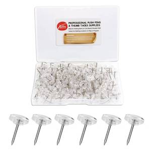 lot 8214 image: Push Pins 200-count Flat Clear Thumb Tacks Steel Point and Plastic Head for Corkboard and Wooden Photo Wall