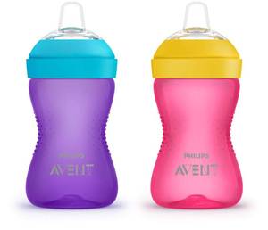 lot 8227 image: Philips AVENT My Grippy Spout Sippy Cup with Soft Spout and Leak-Proof Design, PinkPurple, 10oz, 2pk, SCF80122