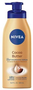 lot 8246 image: NIVEA Cocoa Butter Body Lotion with Deep Nourishing Serum, Cocoa Butter and Vitamin E, 48-Hour Moisturizing Body Lotion for Dry Skin, Nourishes Dry Skin for Visible Radiance, 16.9 Fl Oz Pump Bottle