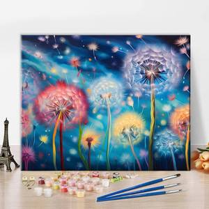 lot 8281 image: TUMOVO Dandelion Daydream Art Landscape Paint by Numbers Kit, DIY Oil Painting with Brushes and Pigment, Colorful Paint by Number for Home Wall Decor, 16x20 Inch, Frameless