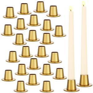 lot 8308 image: Mumufy 24 Pcs Gold Taper Candlestick Holder Bulk Brass Vintage Metal Taper Candlestick Holder for Dinner Room Table Centerpiece Wedding Party Anniversary
