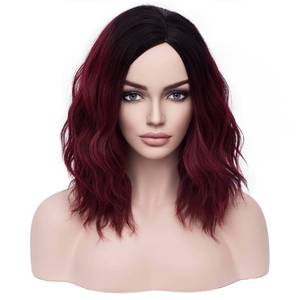lot 8311 image: BERON 14 Inches Women Burgundy Ombre Wigs Girls Short Curly Bob Wavy Wig Wine Red Body Heat Resistant Synthetic Cosplay Daily Wigs