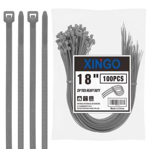 lot 8317 image: XINGO 18 inch Silver Zip Ties Heavy Duty (100 Pack), 60lb Tensile Strength, UV Resistant Cable Ties for indoor and outdoor use