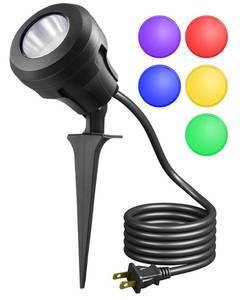 lot 8335 image: EDISHINE 120V LED Outdoor Spotlight, 5 Extra Lenses (RGB Purple Blue), 4.8W 5000K Plug in Spotlight Outdoor, Waterproof Landscape Light for Yard, Holiday Tree Flag Light, UL Listed