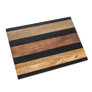 lot 9789 image: Bloomingville Rectangular Mango Wood Cheese and Cutting Board with Stripes, Natural and Black