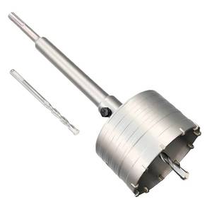lot 9797 image: 3-12 Concrete Hole Saw, 90mm Tungsten Steel Core Bit for Cinder Block, Brick, Rock, Plank Walls for Pipes or mini Split Lines, with SDS Plus Shank and 2 Center Positioning Drill Bits.