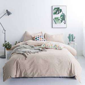 lot 9800 image: SUSYBAO Tan Gingham Duvet Cover King 100% Washed Cotton Beige Plaid Duvet Cover Set 3 Pieces 1 Checkered Grid Duvet Cover with Zipper Ties 2 Pillowcases Vintage Luxury Soft Gingham Bedding Set Durable