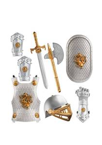 lot 9807 image: Dress Up America - Kids Knight Armor Costume Set �� Medieval Role Play with Shield, Helmet, Sword & Accessories �� Royal Dress-Up for Boys Ages 3��10
