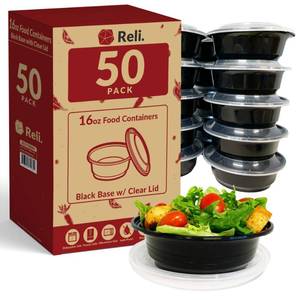 lot 9809 image: Reli. Meal Prep Bowls wLids - 50 Pack (16 oz)  Disposable Bowls with Lids  MicrowaveFreezer Safe