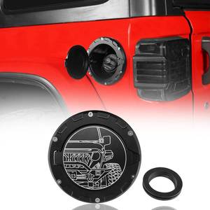 lot 9810 image: Hooke Road Aluminum Gas Cap Fuel Tank Cover Half Face Style Compatible with Jeep Wrangler JL & JLU Unlimited 2018-2025