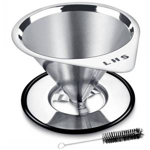 lot 12365 image: LHS Pour Over Coffee Dripper Stainless Steel Coffee Filter Metal Cone Filter Paperless Reusable Coffee Filter Single Cup Coffee Maker 1-2 Cup With Non-slip Cup Stand and Cleaning Brush