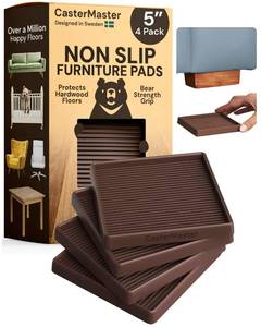 lot 12421 image: CasterMaster Non-Slip Furniture Pads Square Rubber Anti-Skid Caster Cups, Anti-Sliding Floor Protectors for Furniture (Brown, 5 x 5 (Pack of 4))