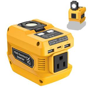 lot 12440 image: 220W Power Inverter Compatible with Dewalt 20V Battery, DC 20V to AC 110V Portable Power Station with 1 AC Outlet, 2 USB Ports & 1 Type-C Fast Charging, 400LM LED Work Light
