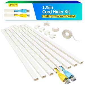 lot 12452 image: Yecaye 125in Beige Cord Hider - One-Cord Channel Cord Cover on Wall - Cable Management Kit - Wire Covers for Cords - 8X L15.7in W0.59in H0.4in, CMC03 Beige