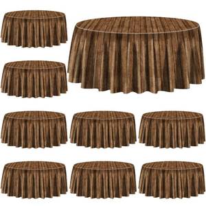 lot 12454 image: 9 Pcs Wood Grain Tablecloths for Round Table Western Party Decorations Plastic Western Party Tablecover for Cowboy Party Decorations Little Cowboy Birthday Baby Shower Vintage Farmhouse, 84 x 84in (9)