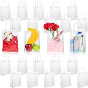 lot 12455 image: Clear PVC Gift Bags with Handles Reusable Plastic Wrap Tote Transparent Shopping Bags for Christmas Party Favors Weddings Merchandise Retail Small Business, 9 x 6.7 x 2.6 Inches(25 Pieces)