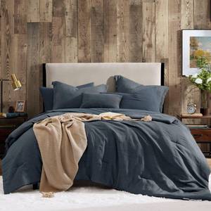 lot 15948 image: Geniospin Twin Comforter Set - 5 Pieces Comforter Twin Size, Solid Bedding Sets for All Season, Textured Bed in a Bag with Flat Sheet and Fitted Sheet, Pillowcases and Shams (Navy Blue, 66x86)