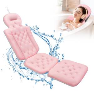 lot 15951 image: Full Body Bath Pillow, Luxury Bath Cushion with 192 Suction Cups, Bath Pillows for Tub for Head and Neck Support, with Laundry Bag Pink, 51 x 16
