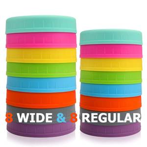 lot 16254 image: AOZITA 16 Pack Colored Plastic Mason Jar Lids Fits Ball, Kerr & More - 8 Wide Mouth & 8 Regular Mouth - Storage Caps for Canning Jars, Dishwasher Safe & Food Grade & Leakproof