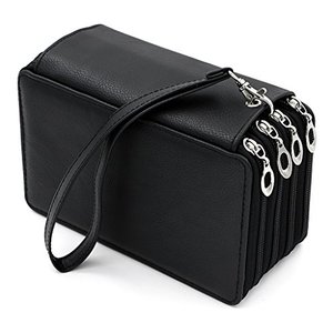 lot 16258 image: BTSKY� PU Leather Colored Pencil Case with Compartments-72 Slots Handy Pencil Holder for Watercolor Pencils, Ordinary Pencils (Black)