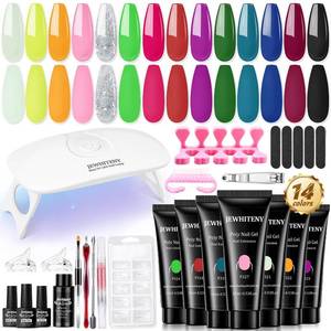 lot 16259 image: JEWHITENY 14 Colors Poly Nail Extension gel Kit with U V Lamp Pink Red Blue Nude Builder Jelly Manicure Enhancement Starter Set DIY At Home All In One for Starter Gift For Women