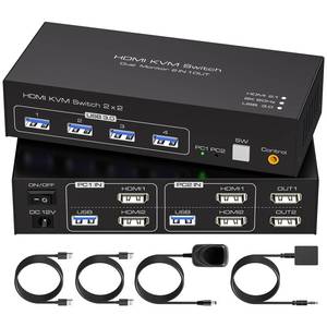 lot 16270 image: SPSWHD 8K60Hz HDMI KVM Switch 2 Monitors 2 Computers 4K120Hz Dual Monitor KVM Switches for 2 PC Share 2 Screens and 1 Set of Keyboard Mouse Printer with Wired Controller Support Extended Mode