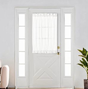 lot 16280 image: Aquazolax White Sheer Privacy Curtains That Let Light in - Rod Pocket Small Doorway Curtain Panel Elegant Solid Voile Pure White Drapery Panel 25 x 40 - 1 Piece