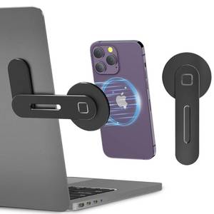 lot 16285 image: CloudValley Adjustable Laptop Stand, Magnetic Phone Holder, Aluminum Slim Computer Monitor Side Mount Clip for iPhone MagSafe Series & All Phones, Portable Foldable Computer Expansion Bracket, Black