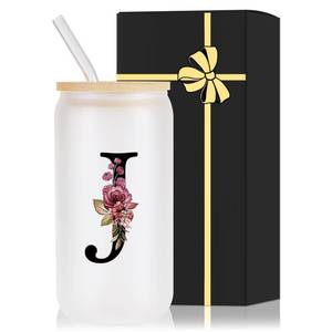 lot 16292 image: Monogrammed Glass Drinking Cup With Lid Straw Women Her Sister Mom Girlfriend Aunt Best Friend Friendship Grandma Bestie Wife Daughter Law Lady Happy Birthday Gifts Cool Funny Meaningful Unique Cute,J