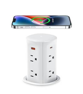 lot 16296 image: ANNQUAN 3 Pop Up Countertop Receptacle with 4 USB Ports 15W Wireless Charger,Max 65W Power Delivery Pop Up Outlet for Home Office Kitchen - Retail $263.72