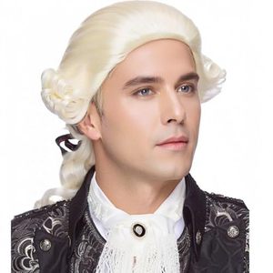 lot 16317 image: Traqur Judge Colonial Wig for Men Beige Funny Crazy Wigs Washington Halloween Costume Cosplay Party Wigs (Beige)