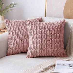 lot 16324 image: MIULEE Pack of 2 Blush Pink Throw Pillow Covers 18x18 Inch Corduroy Decorative Couch Pillow Covers Soft Boho Striped Pillow Covers Valentines Day Modern Home Decor for Sofa Living Room Bed