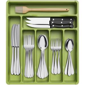 lot 16328 image: Lifewit Silverware Drawer Organizer Tray, Plastic Cutlery Storage for Kitchen Drawer, Flatware and Utensil Holder Divider for Spoons Forks Knives Tableware, 7 Compartment, Green