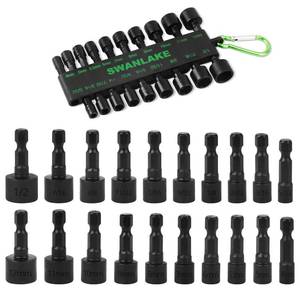 lot 16371 image: SWANLAKE 20PCS Power Nut Driver Set for Impact Drill, 14�� Hex Head Drill Bit Set SAE and Metric