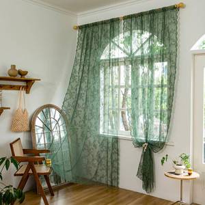 lot 16379 image: Sutuo Home Olive Green Lace Curtains for Bedroom Living Room 96 Inches Long 2 Set, Sheer Panels Privacy Light Filter Vintage Floral Embroidery Window Treatment Pair Decor, Rod Pocket, W57 x L96