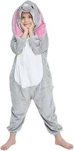 lot 2425 image: Vaomts Kid Easter Bunny Costume for Halloween GirlsBoys Rabbit Onesie Fleece Animal Novelty One Piece Pajama Sleepwear Party Cosplay, Grey, 130