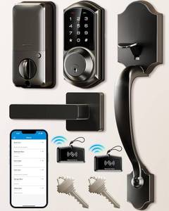 lot 8100 image: $200 Veise Smart Door Lock, Keyless Entry, Touchscreen Keypad, Black