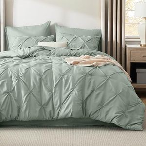 lot 8103 image: $62 Bedsure King Size Comforter Set Sage Green - Bed in a Bag