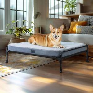 lot 8105 image: $61 Veehoo Elevated Dog Bed with Bolster, Guardrail- 29 x18 Black