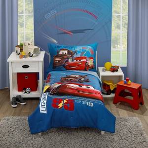 lot 8139 image: $52 Disney Cars Piston Cup 4-Piece Toddler Bed Set - BlueRedYellow