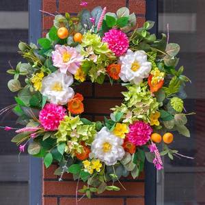 lot 8140 image: $53 Spring Wreaths for Front Door 24 Inch Peony Hydrangea Floral