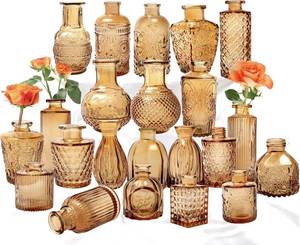 lot 8141 image: Set of 22 Amber Mini Bud Vases for Rustic Wedding D cor