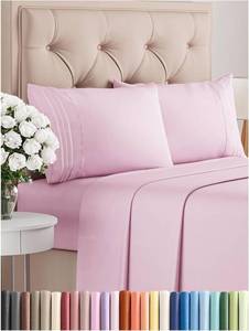 lot 8151 image: Full Size 4 Pc Sheet Set - Comfy, Cooling - Light Pink