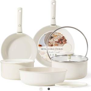 lot 8152 image: CAROTE 11pcs Nonstick Cookware Set, Detachable Handle, Oven Safe