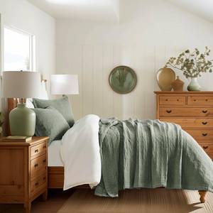 lot 8160 image: $120 Stonewashed Cotton Quilt Set, King Size, Olive Green