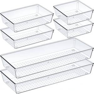 lot 8176 image: Criusia 6 Pcs Large Clear Organizer Set, Non-Slip Kitchen Tray